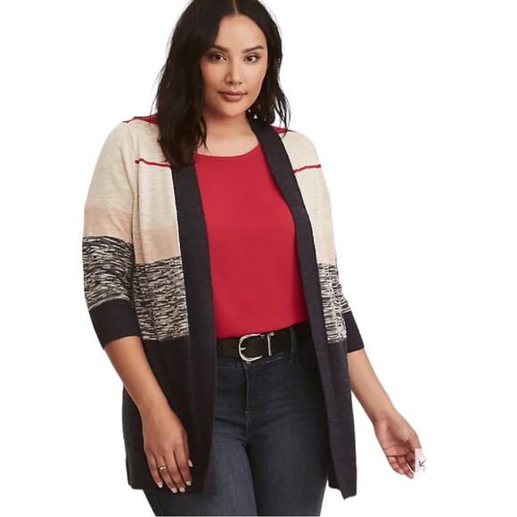 Torrid Striped 3/4 Sleeve Open Long Cardigan  Size 3 - Picture 2 of 12